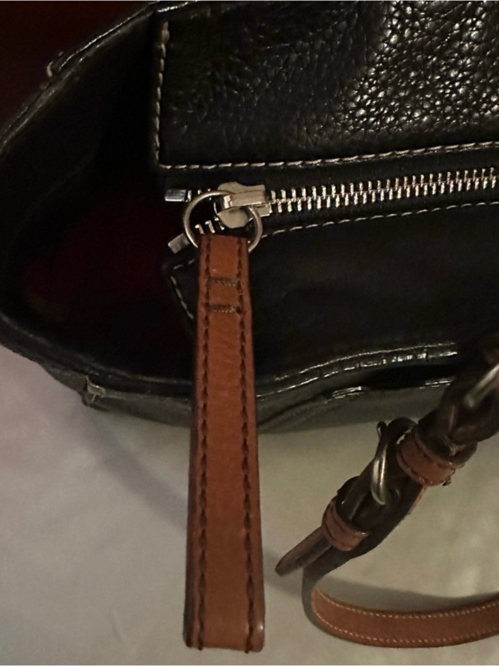 Coach Black Pebbled Leather Tote with Saddle Brown Handles - Picture 4 of 9